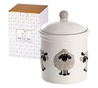SPOTTED DOG GIFT COMPANY Boîte de Rangement pour Alimentaire, Céramique Bocal de Conservation pour Café Thé Sucre, Mignon Animaux Cuisine Article et Cadeau pour Mouton Amoureux, Blanc 1250ml