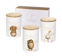 SPOTTED DOG GIFT COMPANY Boîtes Alimentaires Hermétiques en Céramique, Lot de 3 Bocaux Rangement Cuisine, Pot Alimentaire avec Couvercle pour Thé, Café et Sucre 1200 ml - Écureuil Hibou Oie