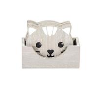 SPOTTED DOG GIFT COMPANY Dessous de Verre, Lot de 6 sous Verre Chat Original en Bois avec Support pour Boissons Bière et Tasse à Café Thé, Cadeaux pour Amoureux des Chats, Gris 12 x 9cm