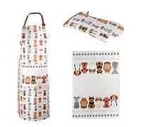 SPOTTED DOG GIFT COMPANY - Ensemble cuisine 3 pièces - torchon/tablier/manique - idée cadeau pour femme/ami des animaux - motifs chiens
