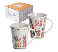 SPOTTED DOG GIFT COMPANY - Lot de 2 Tasses Chat en Céramique, Mug Chat, Tasse à Café Thé 360 ml - Cadeau Original pour Amoureux des Chats, Idée Cadeau Femme Originale Anniversaire