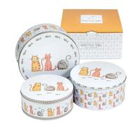 SPOTTED DOG GIFT COMPANY Lot de 3 Boîtes à Biscuits en Métal Rondes, Boîte de Rangement pour Gâteaux et Pâtisseries, Hermétiques et Empilabiles, Petit 20x9cm, Moyen 22x10cm, Grand 25x11cm - Chats