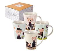 SPOTTED DOG GIFT COMPANY Lot de 4 Tasse Chat, Mug Chat, Tasse a Cafe Mignon 360ml - Idee Cadeau Femme Original Anniversaire & Noel, Cadeau Amoureux des Chats