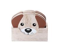 SPOTTED DOG GIFT COMPANY Lot de 6 Dessous de Verre en Bois avec Support, sous Verre de Table pour Boissons Café, Motif Chien Cuisine et Maison Accessoires, Cadeaux pour Amoureux des Chiens - Marron