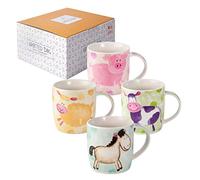 SPOTTED DOG GIFT COMPANY Tasse a Café Lot de 4 en Céramique au Motifs de Animal de la Ferme, Ensemble de Mug Original pour le Thé avec Coffret, Idées Cadeau pour Amoureux des Animaux 350ml