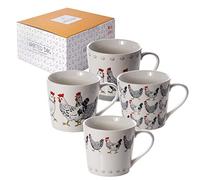 SPOTTED DOG GIFT COMPANY Tasse a Café Lot de 4 en Céramique au Motifs de Poule, Ensemble de Mug Original pour le Thé avec Coffret, Mignon Mugs Tasses, Cadeau pour Amoureux des Poules 380ml
