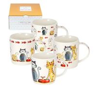 SPOTTED DOG GIFT COMPANY Tasse Mug Chat, Coffret de Tasse à Café Thé Original en Céramique Porcelaine avec Motif Chat Mignons 4 Cadeaux pour les Amoureux des Chats 350ml