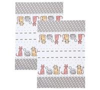 SPOTTED DOG GIFT COMPANY Torchon Cuisine Lot de 2, Torchons à Vaisselle au Mignon Chat Imprimé, 100% Qualité Coton Absorbant, Idée Cadeau pour Les Amoureux des Chats 50 x 70cm