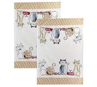 SPOTTED DOG GIFT COMPANY Torchon Cuisine Lot de 2, Torchons à Vaisselle au Mignon Chat Imprimé, 100% Qualité Coton Absorbant, Idée Cadeaux pour Les Amoureux des Chats 50 x 70cm