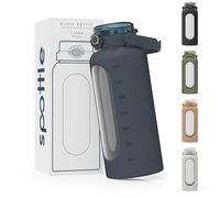 spottle Bouteille en Verre 2 Litres - Grande Gourde avec Paille et Housse en Silicone - Étanche, Passe au Lave-Vaisselle, Sans BPA (Pétrole, 2000 ml)