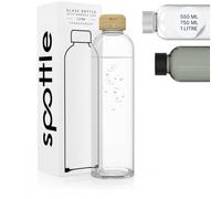 spottle bouteille en verre 500ml, 750ml, 1 L - sans BPA - lavable - réutilisable - pour boissons chaudes froides ou gazeuses - bouteille durable écologique (Transparent/Couvercle en bambou, 550 ml)