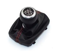 SPOUPKFKCK Pommeau de levier vitesse en cuir rouge, 5/6 vitesses, anneau chromé, guêtre démarrage, adapté for Audi A4 S4 B8 8K A5 8T Q5 8R S Line 2007 - 2015(5 Speed-Silver R5)