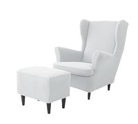 SPOUR Ensemble de Housses de Fauteuil à Oreilles et de Pouf, Housses de Fauteuil et Housse de Pouf, Housse de Dossier à Oreilles, Protection de Meubles pour Repose-Pieds (Blanc, Fauteuil à Oreille
