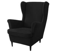 SPOUR Ensemble de Housses de Fauteuil à Oreilles et de Pouf, Housses de Fauteuil et Housse de Pouf, Housse de Dossier à Oreilles, Protection de Meubles pour Repose-Pieds (Noir, Chaise à Oreilles)