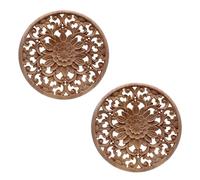 Spourita 2X Appliques en Bois Rond de Sculpture de Fleurs SculptéEs pour DéCalque de Moulures en Bois Non-Peintes Meuble Armoire Figurine DéCorative 15x15x0.8cm