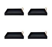 Spourita 4X Plateau de Service en Cuir PU Carré CréAtif Plat DéCoratif CosméTiques Divers Plaque de Rangement de Bureau avec PoignéE (Noir)