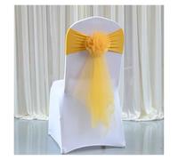SPPEOUKJ 10PCS Wedding Decoration Elegant Long Tail Chair Sashes for Hotel Banquet Elastic Chair Back Flowers with Bow Tie Birthday Party(Gold)