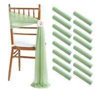 SPPEOUKJ 16Pcs 17x250cm Chiffon Chair Sashes 8 Set Sash Wedding Chair Covers Sage Green Pink Ribbon Wedding Party Aisle Chair Decor(16PC Green)
