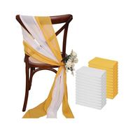 SPPEOUKJ 24 Pcs 17x275cm Sage Green Chiffon Chair Sashes 12 Set Chair Sash Wedding Chair Covers Ribbon Wedding Party Aisle Chair Decor(White Yellow)