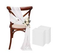 SPPEOUKJ 24 Pcs 17x275cm Sage Green Chiffon Chair Sashes 12 Set Chair Sash Wedding Chair Covers Ribbon Wedding Party Aisle Chair Decor(White)