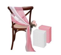 SPPEOUKJ 24 Pcs 17x275cm Sage Green Chiffon Chair Sashes 12 Set Chair Sash Wedding Chair Covers Ribbon Wedding Party Aisle Chair Decor(White Dark Pink)