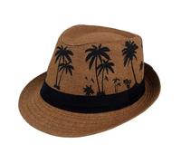 SPPEOUKJ Chapeau de Plage Respirant à Bord Court for Hommes, imprimé d'arbre, Couleur contrastée, Dessus Plat, Protection Solaire, léger, Couvre-Chef de Voyage en Plein air(Coffee)