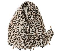 SPPEOUKJ Écharpe en coton et lin, châle imprimé léopard, for femme, pompon, quatre saisons, 90 x 180 cm