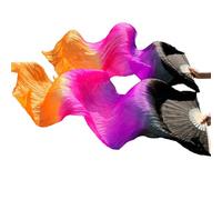 SPPEOUKJ Éventails de Danse en Soie véritable/Imitation Soie, 1 Paire, Main Gauche et Droite, Teints à la Main, éventail de Danse du Ventre, 120/150/180cm(Color13,180x90cm Real Silk)