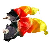 SPPEOUKJ Éventails de Danse en Soie véritable/Imitation Soie, 1 Paire, Main Gauche et Droite, Teints à la Main, éventail de Danse du Ventre, 120/150/180cm(Color20,230x90cm Real Silk)