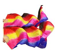 SPPEOUKJ Éventails de Danse en Soie véritable/Imitation Soie, 1 Paire, Main Gauche et Droite, Teints à la Main, éventail de Danse du Ventre, 120/150/180cm(Color22,230x90cm Real Silk)