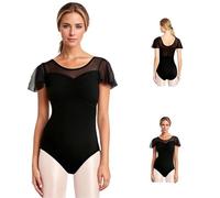 SPPEOUKJ Justaucorps de Danse Classique à Manches flottantes en for Femme, Haut de Gymnastique for Adultes, avec col en V Princesse et Doublure Douce(Flutter Sleeve,M)