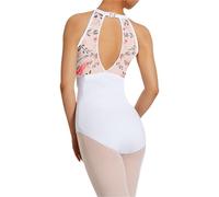 SPPEOUKJ Justaucorps de Danse Classique for Femme, Dos en Dentelle, en Forme de Goutte d'eau, ajouré, avec Doublure Douce sur la Poitrine(White,M)