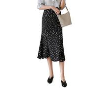 SPPEOUKJ Mode Taille Haute Moulante Jupe Crayon Femmes élégant à Pois imprimé Falda Midi élastique en Mousseline de Soie Longue Queue de Poisson Jupes(Color1,L)