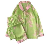 SPPEOUKJ Pyjama Femme Coton Pyjama léger en Soie glacée de Luxe, Printemps-Automne, Manches Longues, Ample, Grande Taille, vêtements détente, Lingerie for Femmes pour Femme(L)