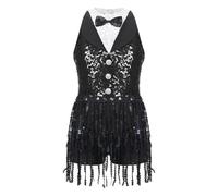 SPPEOUKJ Sequins Fringe Latin Dance Leotard Dress Tassels Jazz Tango Salsa Samba Rumba Performance Costume Dancewear(Black C,12)