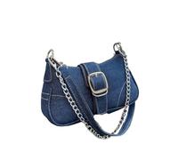 SPPEOUKJ Sous Les Aisselles Pochette Extérieure Femmes Sac à bandoulière en denim for femme, couleur unie, style bâton français, sac à bandoulière diagonal For Main Portable Femme(Blue)