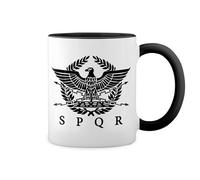 SPQR Roman Gladiator Imperial Golden Eagle Army New Trend Fun Lustig Blanc tasse de café avec jante noire et poignée Mug