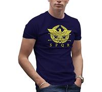 SPQR Roman Gladiator Imperial Golden Eagle Army T-Shirt Bleu Marine pour Homme Size M