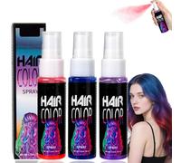 Spray colorant temporaire pour cheveux, 3 couleurs, coiffage instantané, coloration vive pour enfants et adultes, pour cosplay, bal de promo, fête, Noël, Halloween (A)