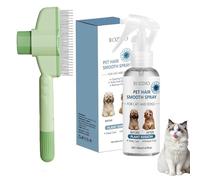 Spray Demelant Chien et Chat+Brosse Chat et Chien, Brosse Poils Animaux, Lissage des Poils d'animaux,Contient de l'huile de CoCo, des Extraits de Plantes, Démêle, Hydrate les Cheveux