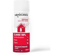 Vetocanis, Spray Insecticide Habitat, Efficacité Prouvée, Elimine 100% Puces, larves de Puces et Tiques, 250ml, Effet Immédiat, Dure jusqu'à 6 mois