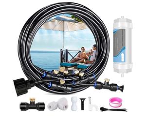 Spray Mist Cooling Irrigation System,DIY Water Mist Cooling System with Misting Line/Nozzles,Detachable Outdoor Misting Cool for Outside Patio Garden Greenhouse Umbrella，23M