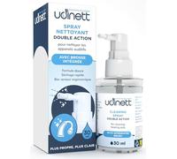 Spray Nettoyant pour Appareils Auditifs 30ml avec Brosse Hygiénisant Udinett pour Nettoyer les Écouteurs Bluetooth Séchage Rapide Élimine le Cérumen et la Saleté avec un Effet Immédiat