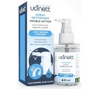 Spray Nettoyant pour Appareils Auditifs 30ml avec Brosse - Udinett Nettoyage Quotidien Efficace - Facile à Utiliser avec Buse Ergonomique - Élimine le Cérumen et la Saleté
