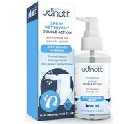 Spray Nettoyant Pour Appareils Auditifs 60ml Avec Brosse Intégrée Udinett Hygiénisant Pour Le Nettoyage Des Écouteurs et Oreillettes Bluetooth Séchage Rapide Élimine Cérumen Poussière et Bactéries