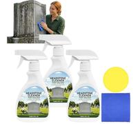 Spray nettoyant pour pierres tombales et monuments funéraires en granit et marbre, kit de nettoyage et de polissage avec chiffon et éponge pour l'entretien des monuments extérieurs (3Pcs)