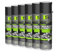 Spraytive 6 x 500ml Spray de chaîne professionnel à sec - Lubrifiant pour chaîne avec PTFE, graisse de chaîne pour vélo, moto, machines et engrenages - Adhérent - Aucun écoulement - Protection toutes