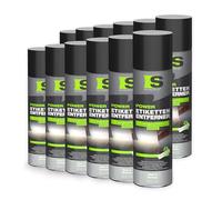 Spraytive Power Dissolvant pour étiquettes 12 x 500 ml - Sans acétone, dissolvant pour résidus de colle et dissolvant d'étiquettes - Nettoyant pour autocollants et peintures de marquage - Enlèvement