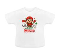 Spreadshirt Allez Le Maroc Coupe du Monde 2026 Football Drapeau Marocain Ballon Idée Cadeau Supporter T Shirt Bébé Bio, 6-12 Mois, Blanc