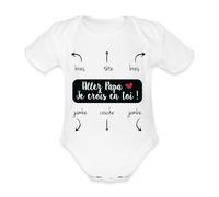 Spreadshirt Allez Papa Je Crois En Toi Mode D'Emploi Cadeau Naissance Body Manches Courtes Bébé Bio, 80 (9-12 mois), blanc